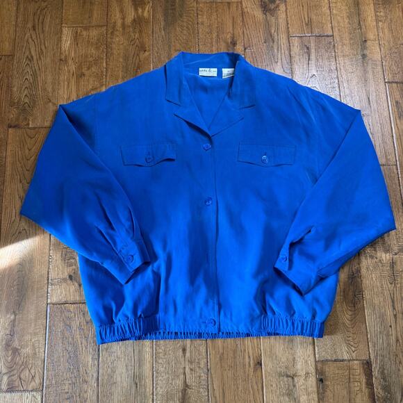 VTG Natalie & Me 100% Silk Royal Blue Pants Suit and Blouse Set Womens Sz XL - Picture 11 of 15